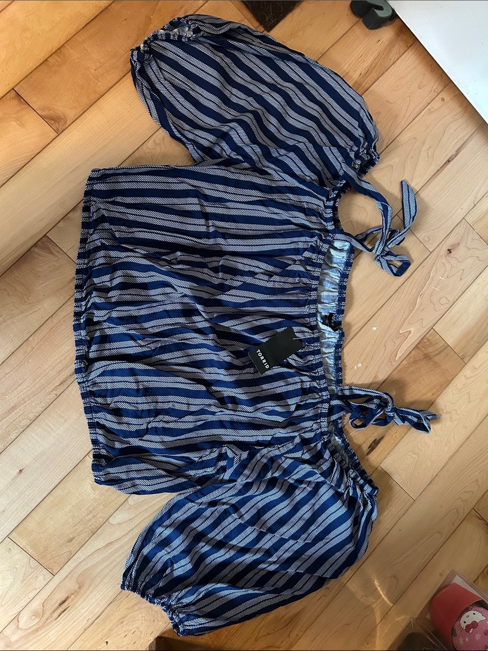torrid Navy and White Striped Tie-Shoulder Off-the-Shoulder Top
